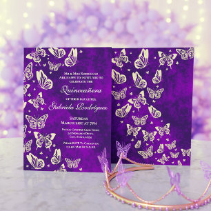 Luxury Purple and Gold Butterfly Quinceanera Party Invitation