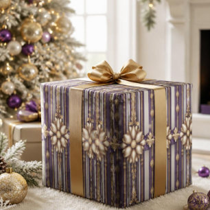 Luxury Purple and Gold Striped Christmas Wrapping Paper