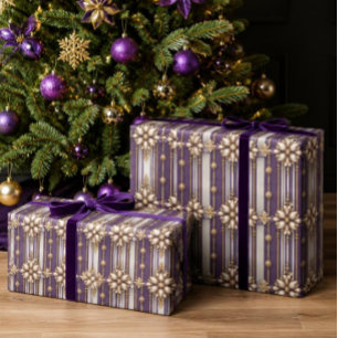 Luxury Purple and Gold Striped Christmas Wrapping Paper