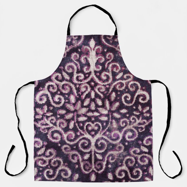 Luxury purple and tan damask seamless pattern apron (Front)