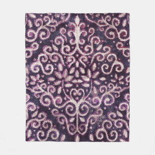 Luxury purple and tan damask seamless pattern fleece blanket