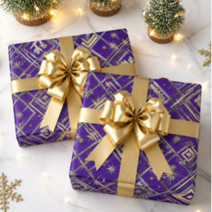 Luxury Purple Art Deco Gold & Silver Christmas Wrapping Paper