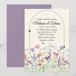 Luxury Purple beige Wedding Wildflower  Invitation