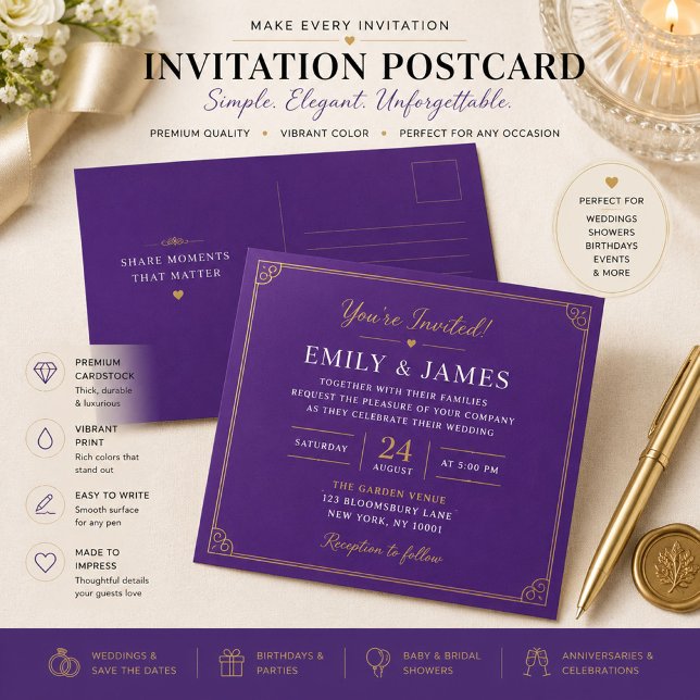 Luxury Purple Custom Invitation Postcard (Creator Uploaded)