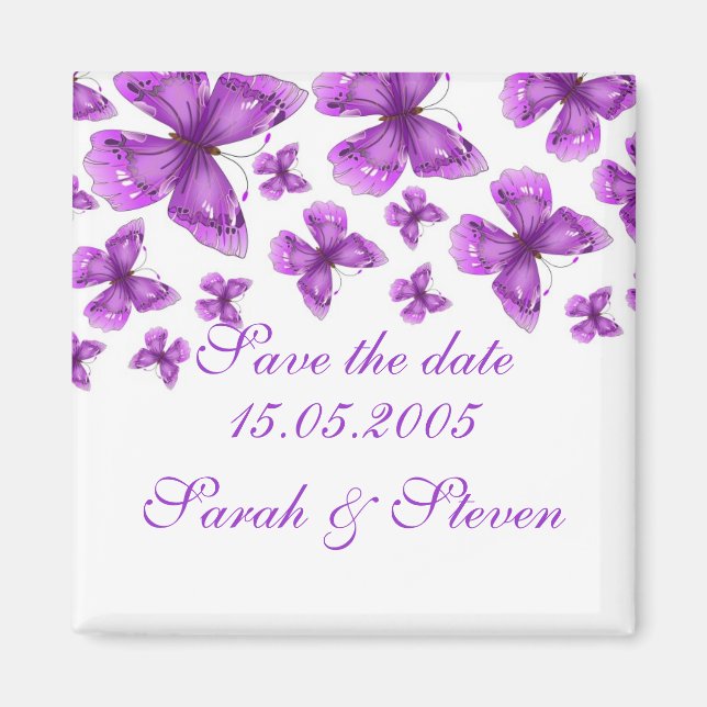 Luxury Purple Elegant Butterfly Save the date Magnet (Front)
