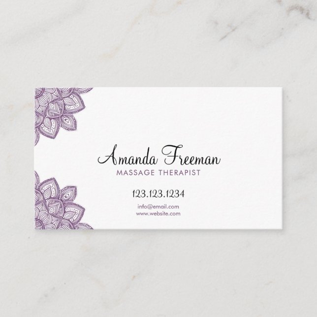 Luxury Purple Floral Massage Therapist Business Card (Front)