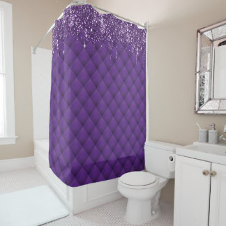 Luxury Purple Glitter Drips Modern Diamond Pattern Shower Curtain