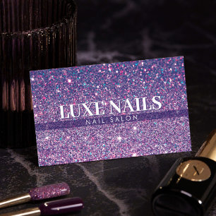 Luxury Purple Glitter Nail Technician Minimalist Business Card