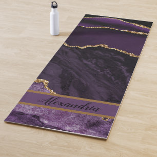 Luxury Purple Gold Agate Faux Glitter Yoga Mat
