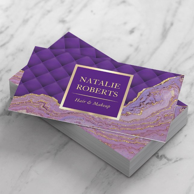 Luxury Purple & Gold Agate Luxury Beauty Salon Business Card (Creator Uploaded)