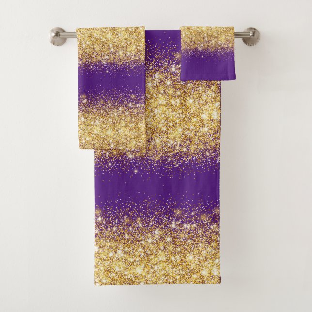 Luxury Purple Gold Glitter Bath Towel Set (Insitu)