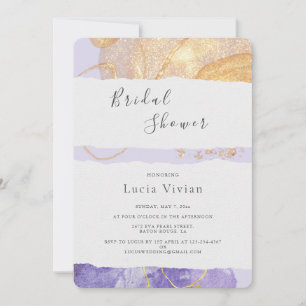 Luxury Purple & Golden Abstract Bridal Shower Invitation
