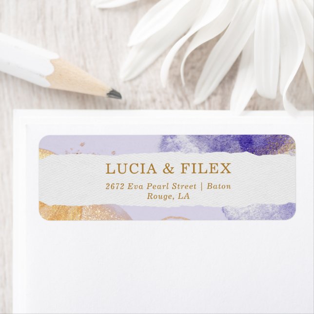 Luxury Purple & Golden Abstract Return Address Label (Insitu)