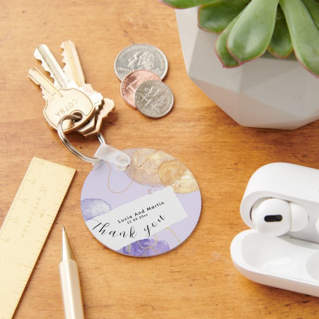 Luxury Purple & Golden Abstract Thank You Wedding Key Ring (Desk)