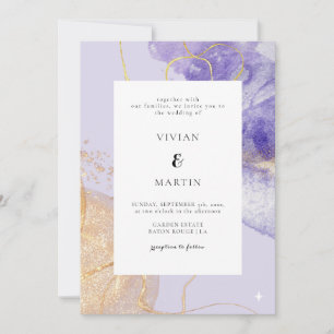 Luxury Purple & Golden Abstract Wedding Invitation