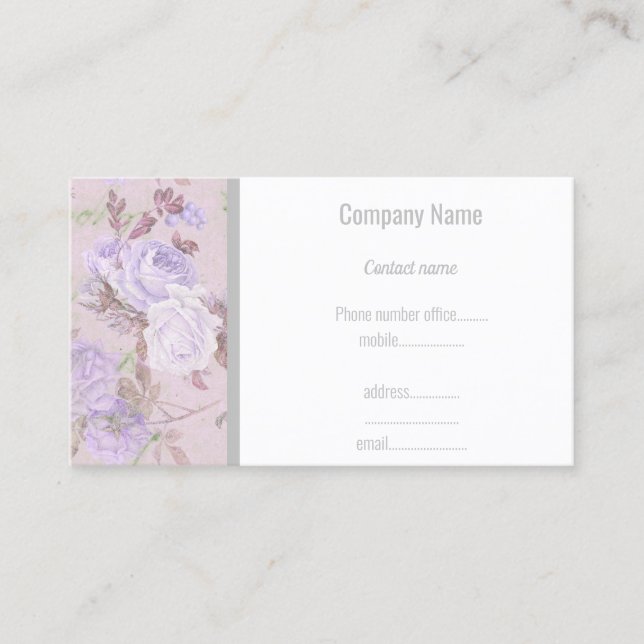 LUXURY PURPLE LILAC FLORAL SILVER BUSINESS CARD (Front)