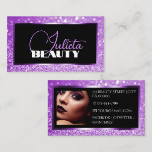 Luxury Purple Lilac Sparkle Glitter Photo Template Business Card
