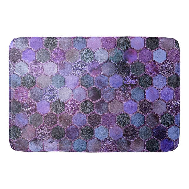 Luxury Purple Metal Foil Glitter honeycomb pattern Bath Mat (Front)