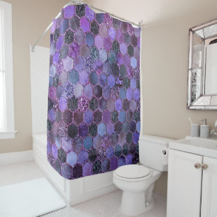 Luxury Purple Metal Foil Glitter honeycomb pattern Shower Curtain