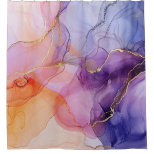 Luxury Purple Pink Alcohol Ink Gold Agate Shower Curtain