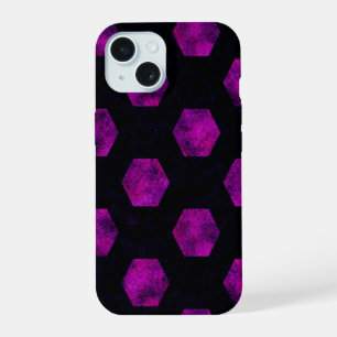 Luxury Purple Retro Black Hexagon Patterns Magic iPhone 15 Case