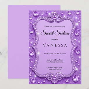 Luxury Purple Rhinestones Glitter sweet 16 Invitation