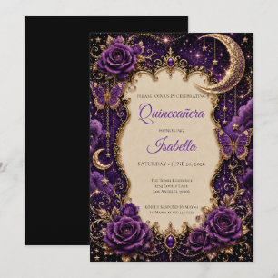 Luxury Purple Rhinestones Princess Quinceañera Invitation