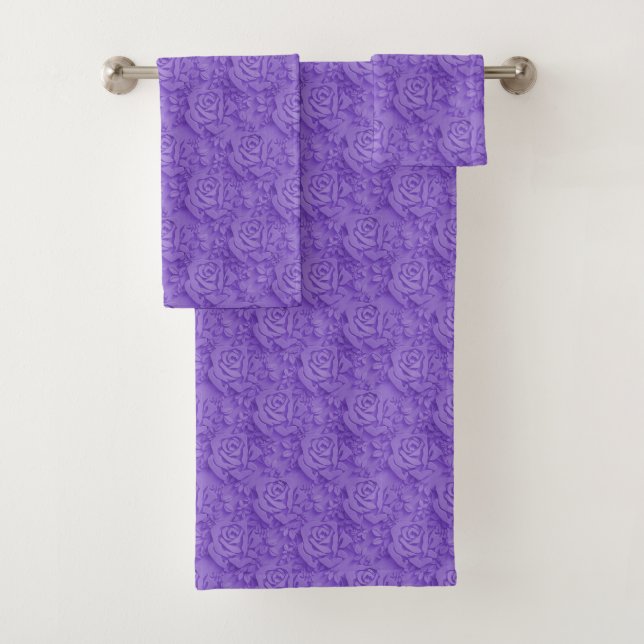 Luxury Purple Rose Popular Floral Bath Towel Set (Insitu)