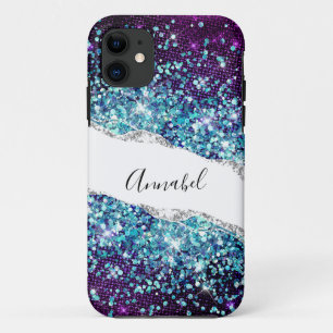 Luxury Purple Silver Agate & Blue Glitter Custom iPhone 11 Case