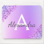 Luxury Purple Sparkle Glitter Monogram Name Mouse Pad<br><div class="desc">Purple Ombre Faux Sparkle and Glitter Metallic Foil Monogram Name and Initial Monogram Mouse pad. This luxury chic girly monogrammed Mousepad  is perfect for the home or office and would be a perfect gift for a student or co-worker. Please contact the designer for matching items.</div>