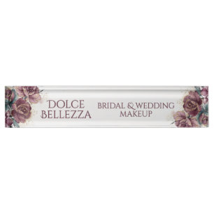 Luxury Purple Teal Floral Bridal Makeup Artist Nameplate