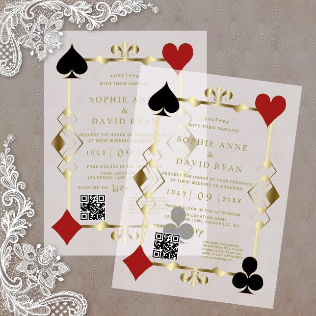Luxury QR Code Roaring 20s Art Deco Wedding Vellum Invitations (Creator Uploaded)
