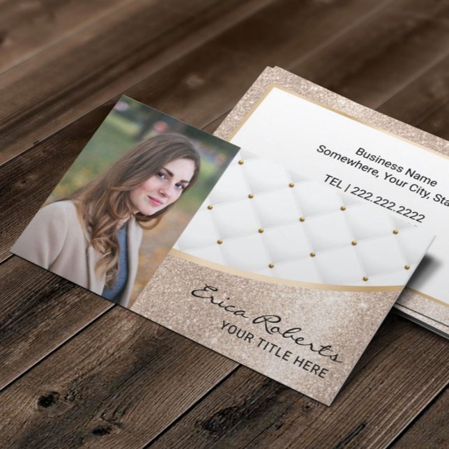 Luxury Quilted Modern Gold Custom Photo Business Card (Creator Uploaded)