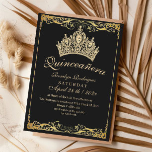 Luxury Quinceañera Gold Crown Beige Invitation