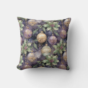 Luxury Radiance: Purple & Gold Christmas Splendor Cushion