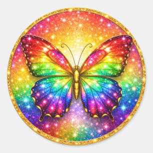 Luxury Rainbow Butterfly Circle Classic Round Sticker