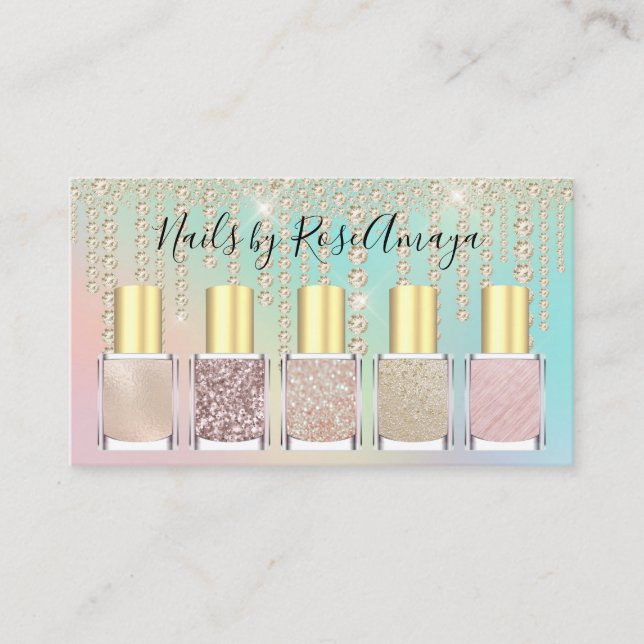 Luxury Rainbow Diamond Drip Nail Polish Business Card (Front)
