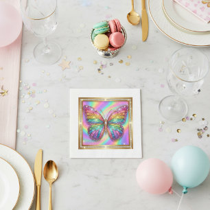 Luxury Rainbow Glitter Butterfly Party Paper Napkin