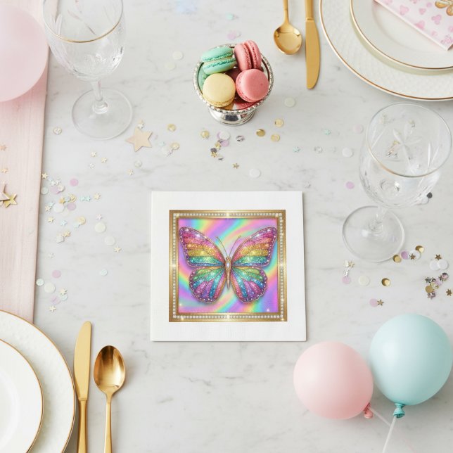 Luxury Rainbow Glitter Butterfly Party Paper Napkin (Creator Uploaded)