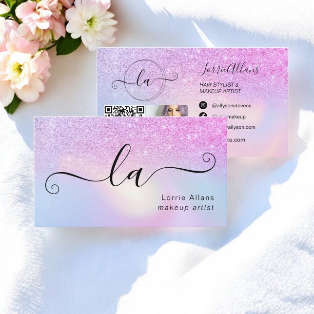 Luxury Rainbow Glitter Ombre Holographic Makeup Business Card (Luxury Rainbow Glitter Ombre Holographic Makeup Business Card)