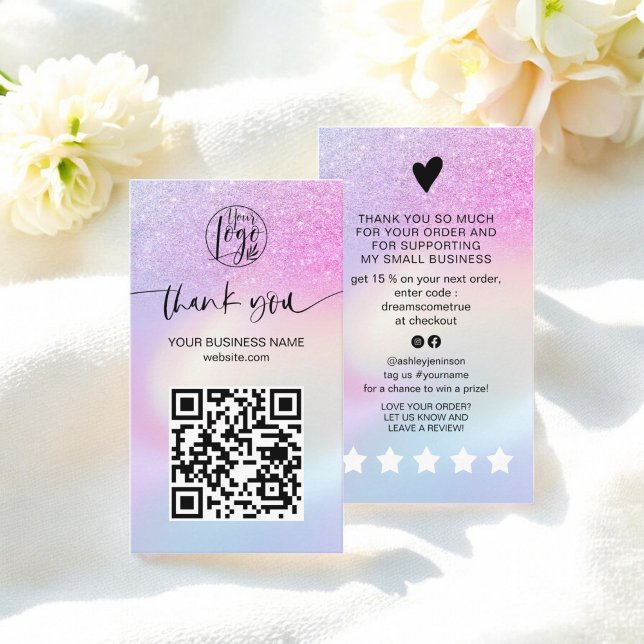 Luxury Rainbow Glitter Ombre Holographic Thank you Business Card (Luxury Rainbow Glitter Ombre Holographic Thank you Business Card)