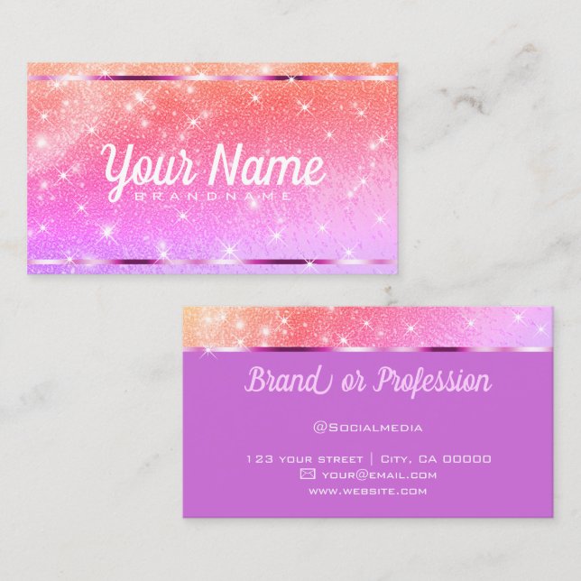 Luxury Rainbow Glitter Sand Sparkling Stars Chic Business Card (Front/Back)