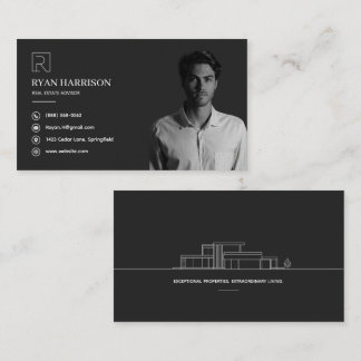 Luxury Real Estate Agent Advisor Black Photo Business Card