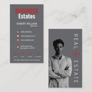 Luxury Real Estate Agent Advisor Grey Red Photo  Business Card