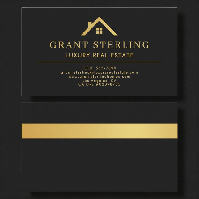 Luxury Real Estate Agent Black Gold Metallic Business Card (Creator Uploaded)