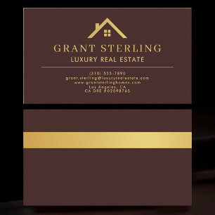 Luxury Real Estate Agent Burgundy Gold Metallic Business Card