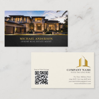 Luxury Real Estate Agent, Elegant Black Gold Business Card
