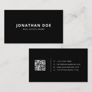 Luxury Real Estate Agent Elegant Black QR Code  Business Card