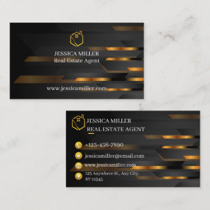 Luxury Real Estate Agent Geometric Black Gold Busi Business Card