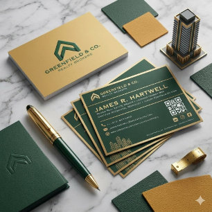 Luxury Real Estate Agent Green Gold Business Card